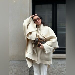 ZARA ZW COLLECTION WOOL BLEND CAPE COAT like TOTEME